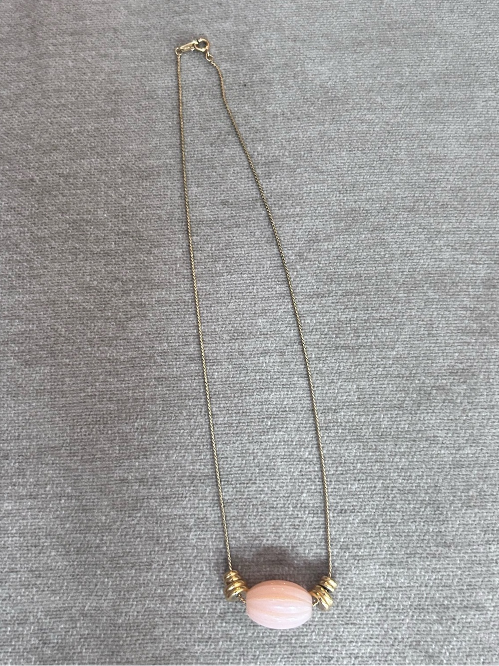 Vintage Trifari Pink Molded Glass Bead Gold Tone Necklace Signed